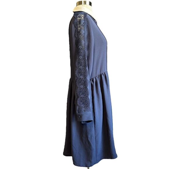 The Kooples Lace Sheer Detail Lantern Sleeve Pleated High Neck Collared Secretar - Picture 5 of 11